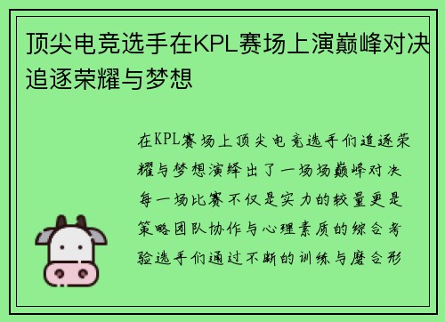 顶尖电竞选手在KPL赛场上演巅峰对决追逐荣耀与梦想